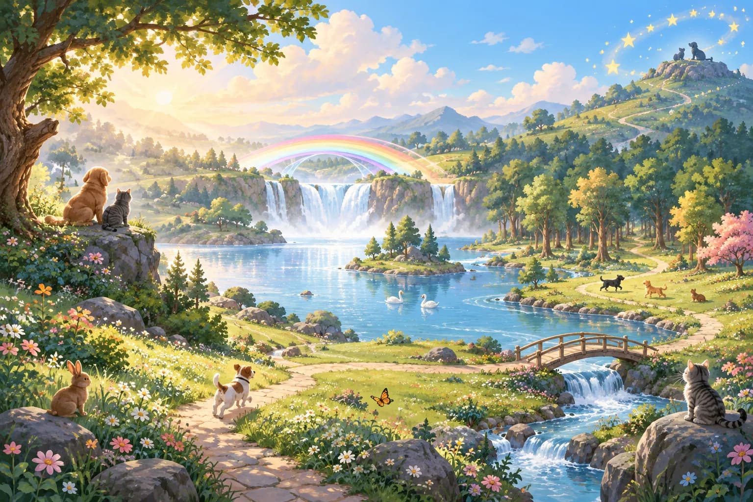 A peaceful illustrated Pet Heaven world